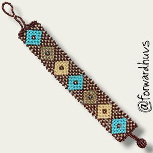 Turquoise & Earth-Tone Geometric Pattern - 6.5” or 7.25” Wrist